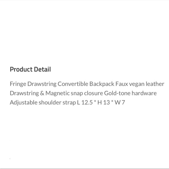 Maple Fringe Drawstring Convertible Backpack
Vegan leather - Picture 7 of 7